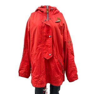 Vintage Obermeyer‎ Red Hooded Ski Winter Jacket Embroidered Details Womens 10